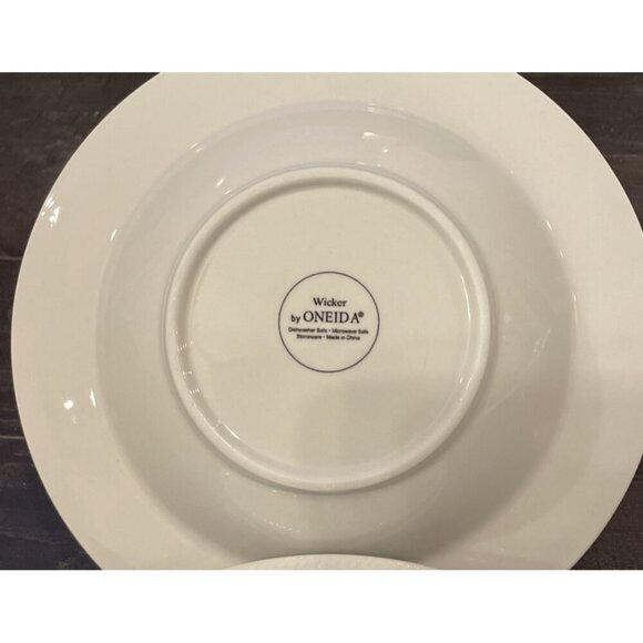 Oneida Wicker‎ Basket Weave 9" Bowl Rimmed Soup Salad Pasta White Set Of 3 - Picture 3 of 3